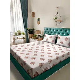 Myntra Elegant Homes Cream-Coloured Floral Printed 300 TC King Bedsheet Set 2.5 m x 2.25 m-picture-18