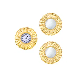 Myntra Elegant Homes Gold-Toned & White Textured Contemporary Wall Clock-picture-18