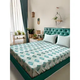 Myntra Elegant Homes Green & Grey Floral Pure Cotton 400 TC King Bedsheet Set-2.5mX2.25m-picture-23