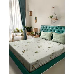 Myntra Elegant Homes Green & Grey Floral Pure Cotton 400 TC King Bedsheet Set-2.5mX2.25m-picture-25