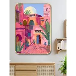 Myntra Elegant Homes Green & Orange Building Printed Wooden Wall Art-picture-36