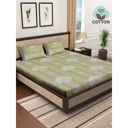 Myntra Elegant Homes Green & White Floral 400 TC King Bedsheet with 2 Pillow Covers-picture-22