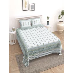 Myntra Elegant Homes Green & White Floral Printed 180 TC King Bedsheet Set-2.74 m x 2.54 m-picture-18