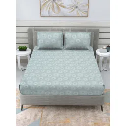 Myntra Elegant Homes Green & White Geometric 160 TC King Bedsheet Set 2.74 m x 2.74 m-picture-10