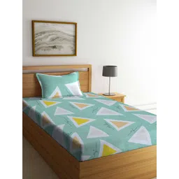 Myntra Elegant Homes Green & White Geometric 300 TC Single Bedsheet Set-picture-13
