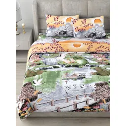 Myntra Elegant Homes Green & White Printed 180 TC Cotton King Bedsheet Set 2.70 m x 2.70 m image 2