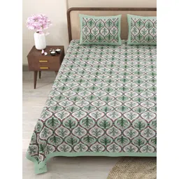 Myntra Elegant Homes Green & White Printed 180 TC Cotton King Bedsheet Set 2.75 m x 2.25 m-picture-13