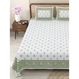 Myntra Elegant Homes Green & White Printed 180 TC Cotton King Bedsheet Set 2.75 m x 2.25 m-picture-14