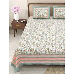 Myntra Elegant Homes Green & White Printed 180 TC Cotton King Bedsheet Set 2.75 m x 2.25 m-picture-15