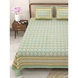 Myntra Elegant Homes Green & White Printed 180 TC Cotton King Bedsheet Set 2.75 m x 2.25 m-picture-10