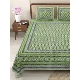 Myntra Elegant Homes Green & White Printed 180 TC Cotton King Bedsheet Set 2.75 m x 2.25 m-picture-11