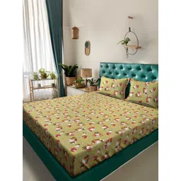 Myntra Elegant Homes Green & White Printed 400 TC King Bedsheet Set 2.50 m x 2.20m-picture-21