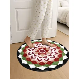 Myntra Elegant Homes Green & White Printed Anti-Skid Skin-Friendly Round Doormat-picture-26