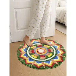 Myntra Elegant Homes Green & White Printed Anti-Skid Skin-Friendly Round Doormat-picture-24