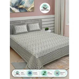 Myntra Elegant Homes Green Floral Printed Pure Cotton 300TC King Bedsheet Set 2.7 x 2.5 m-picture-39