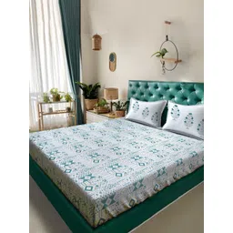 Myntra Elegant Homes Green Printed Pure Cotton 400TC Super King Bedsheet Set 2.5 x 2.25m-picture-36