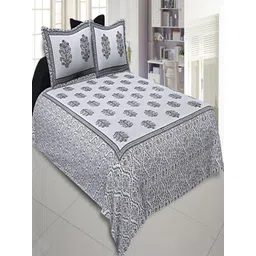 Myntra Elegant Homes Grey 180 TC Superfine Ethnic Motifs Cotton Queen Bedsheets-picture-18