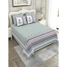 Myntra Elegant Homes Grey 260 TC Superfine Ethnic Motifs Cotton Super King Bedsheets-picture-31