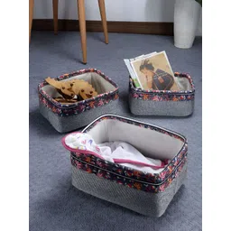 Myntra Elegant Homes Grey 3 Pieces Cotton Reusable Multi-Utility Organisers-picture-36