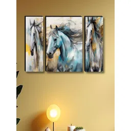 Myntra Elegant Homes Grey & Blue 3 Pieces Horse Birds and Animals Wall Arts-picture-36