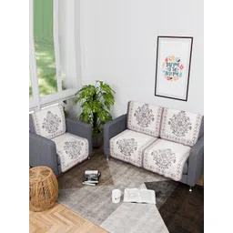 Myntra Elegant Homes Grey & Blue 6 Pieces Printed Cotton Sofa Cover-picture-35