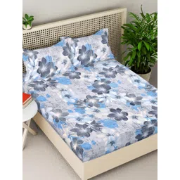 Myntra Elegant Homes Grey & Blue Floral Woollen 300 TC King Bedsheet Set-2.50 m X 2.25 m-picture-16