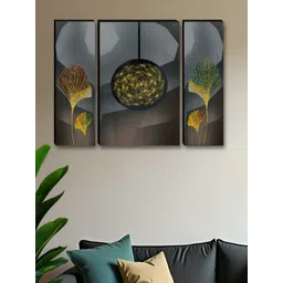 Myntra Elegant Homes Grey & Gold-Toned 3 Piece Synthetic Wood Other Wall Paintings-picture-27