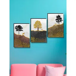 Myntra Elegant Homes Grey & Gold-Toned 3 Pieces Floral and Botanical Wall Art-picture-12