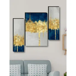 Myntra Elegant Homes Grey & Gold-Toned 3 Pieces Floral & Botanical Wall Art image 1