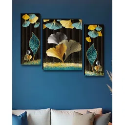 Myntra Elegant Homes Grey & Gold-Toned 3 Pieces Floral Printed Wall Paintings-picture-21