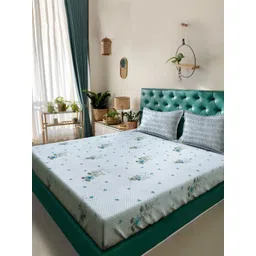 Myntra Elegant Homes Grey & Green Floral Pure Cotton 400 TC King Bedsheet Set 2.5m x 2.25m-picture-21