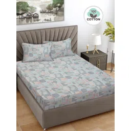 Myntra Elegant Homes Grey & Pink Printed Pure Cotton 300TC King Bedsheet Set 2.7 m x 2.7 m-picture-20