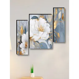 Myntra Elegant Homes Grey & White 3 Piece Synthetic Wood Floral Wall Paintings-picture-16