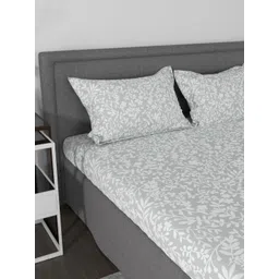 Myntra Elegant Homes Grey & White Floral 144 TC King Bedsheet with 2 Pillow Covers-picture-21