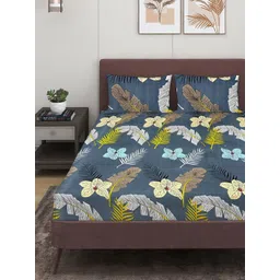 Myntra Elegant Homes Grey & White Floral 144 TC Queen Bedsheet with 2 Pillow Covers-picture-26