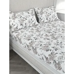 Myntra Elegant Homes Grey & White Floral 200 TC King Bedsheet with 2 Pillow Covers-picture-23
