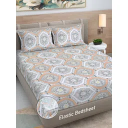 Myntra Elegant Homes Grey & White Floral 300 TC King Bedsheet with 2 Pillow Covers-picture-34