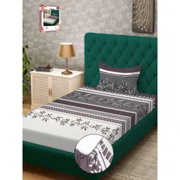 Myntra Elegant Homes Grey & White Floral 300 TC Single Bedsheet with 1 Pillow Covers-picture-22