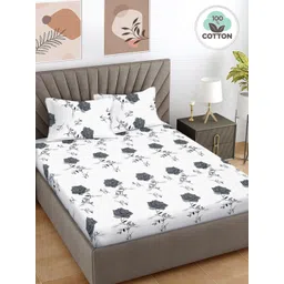 Myntra Elegant Homes Grey & White Floral 400 TC King Bedsheet with 2 Pillow Covers-picture-31