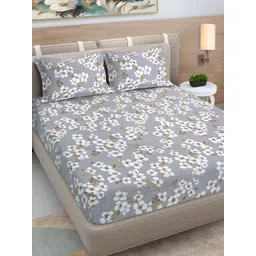 Myntra Elegant Homes Grey & White Floral Printed 300 TC King Bedsheet Set 2.5 x 2.25 m-picture-17