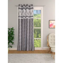 Myntra Elegant Homes Grey & White Floral Printed Room Darkening Long Door Curtain-picture-18