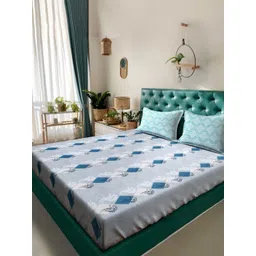 Myntra Elegant Homes Grey & White Floral Pure Cotton 400 TC King Bedsheet Set 2.5m x 2.25m-picture-16