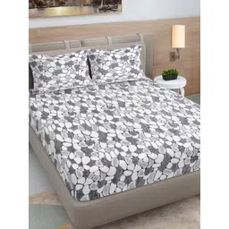 Myntra Elegant Homes Grey & White King Bedsheet with 2 Pillow Covers-picture-26
