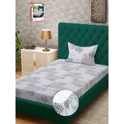 Myntra Elegant Homes Grey Ethnic Motifs 300 TC Single Bedsheet with 1 Pillow Covers-picture-25