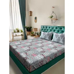 Myntra Elegant Homes Grey Geometric 400 TC Pure Cotton King Bedsheet Set 2.70 m x 2.70 m-picture-29