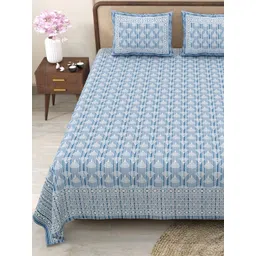 Myntra Elegant Homes Grey Pure Cotton Floral King Size Bedsheets with Pillow Cover Set-picture-32