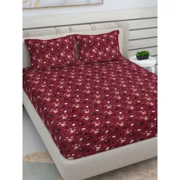 Myntra Elegant Homes Maroon & Beige Printed 300TC Woolen King Bedsheet Set 2.50 m x 2.25 m-image-41