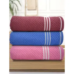 Myntra Elegant Homes Maroon And Blue 3 Pieces Cotton 400 GSM Bath Towels-image-10