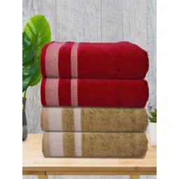 Myntra Elegant Homes Maroon & Blue 4 Piece Cotton 400 GSM Towel Set-image-35