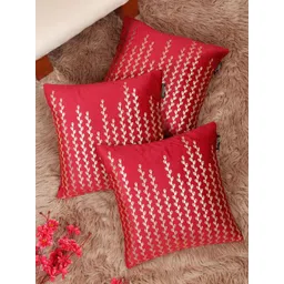 Myntra Elegant Homes Maroon & Gold-Toned 3 Pieces Printed Velvet Square Cushion Covers-picture-27